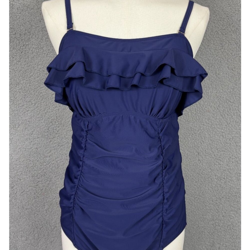 SummerMae Women's One Piece Swimsuit Ruched Ruffled Padded Blue Medium NWT's